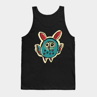 Short and Blue Simple Owl Illustration Tank Top